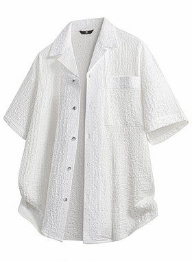 「设计师品牌」轻奢老钱风古巴领衬衫针织提花冰感砖石纹