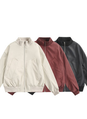 「设计师品牌」春季新品-立领罗口简约皮衣夹克外套