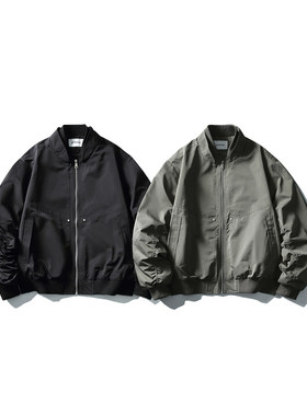 「设计师品牌」抽皱双层领飞行夹克外套男生春季