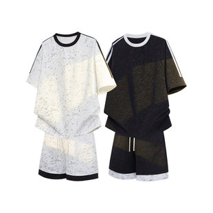 T恤套装 「设计师品牌」夏季 短裤 短袖 新款 扎染冰丝速干大码