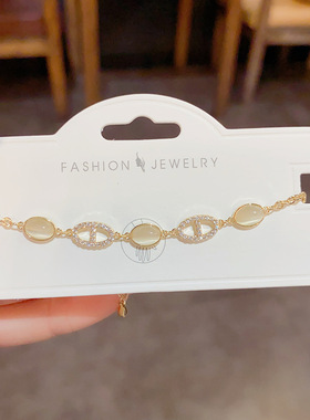 网红爆款 复古时尚猫眼石椭圆手链简约轻奢ins高级感小众设计手饰