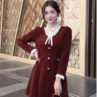 韩版胖MM大码女装秋冬新款连衣裙法式小香风礼服裙亮晶晶百褶裙子