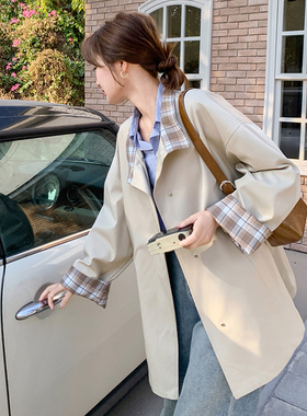 【现货】2025春装新款格子拼接风衣外套女R2C086-2526P145K218
