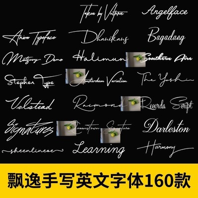 手写英文字体包飘逸纤细连笔PS婚礼海报贺卡签名logo设计素材字库