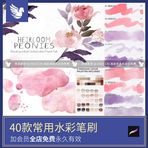 水墨国画渲染常用水彩procreate笔刷晕染肌理水痕淡彩iPad插画