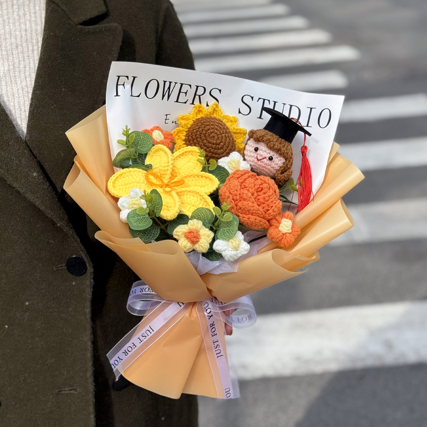 创意手工钩织向日葵玫瑰毛线花