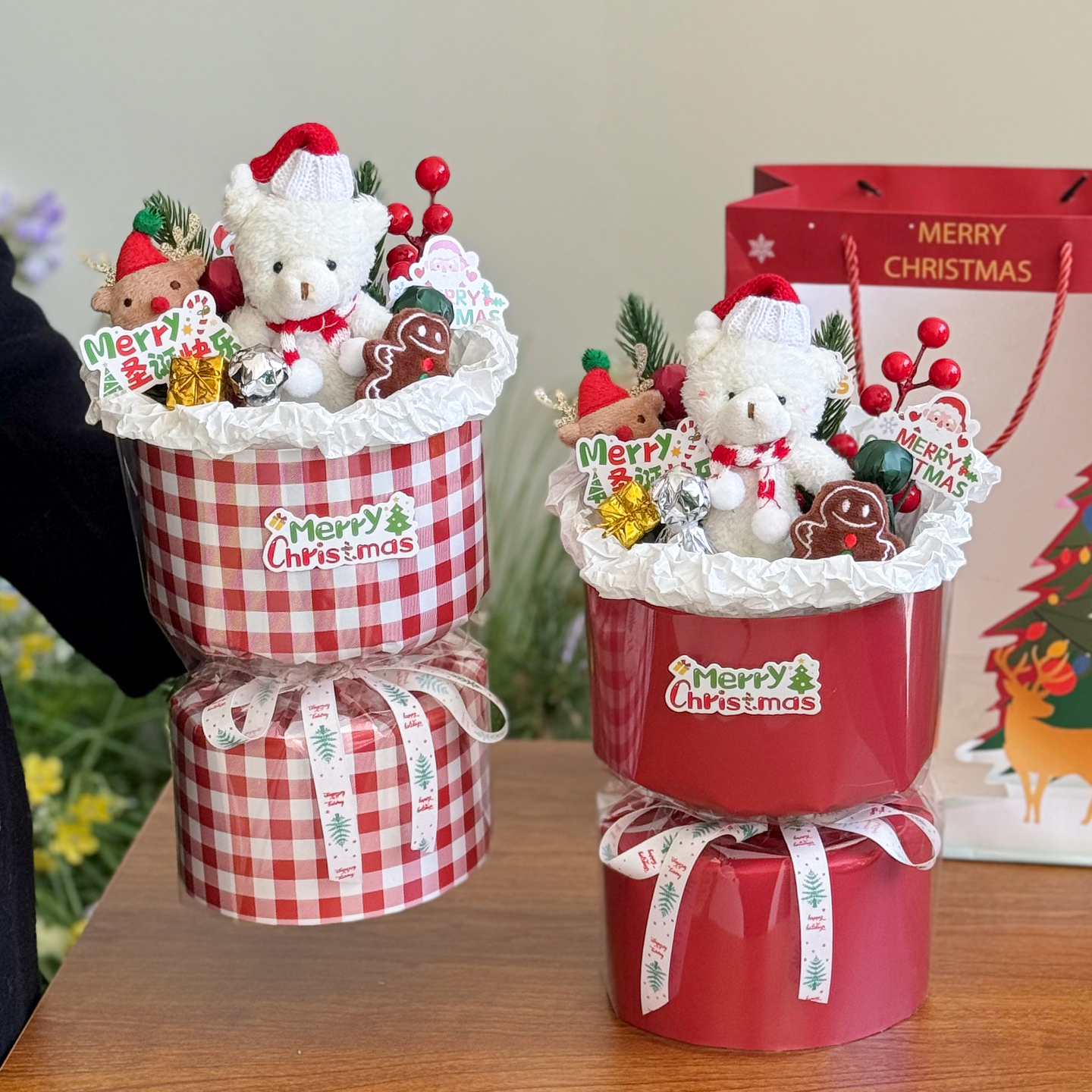创意圣诞节礼物毛绒小熊玩偶花束糖果小香风摆件送女友闺蜜平安夜