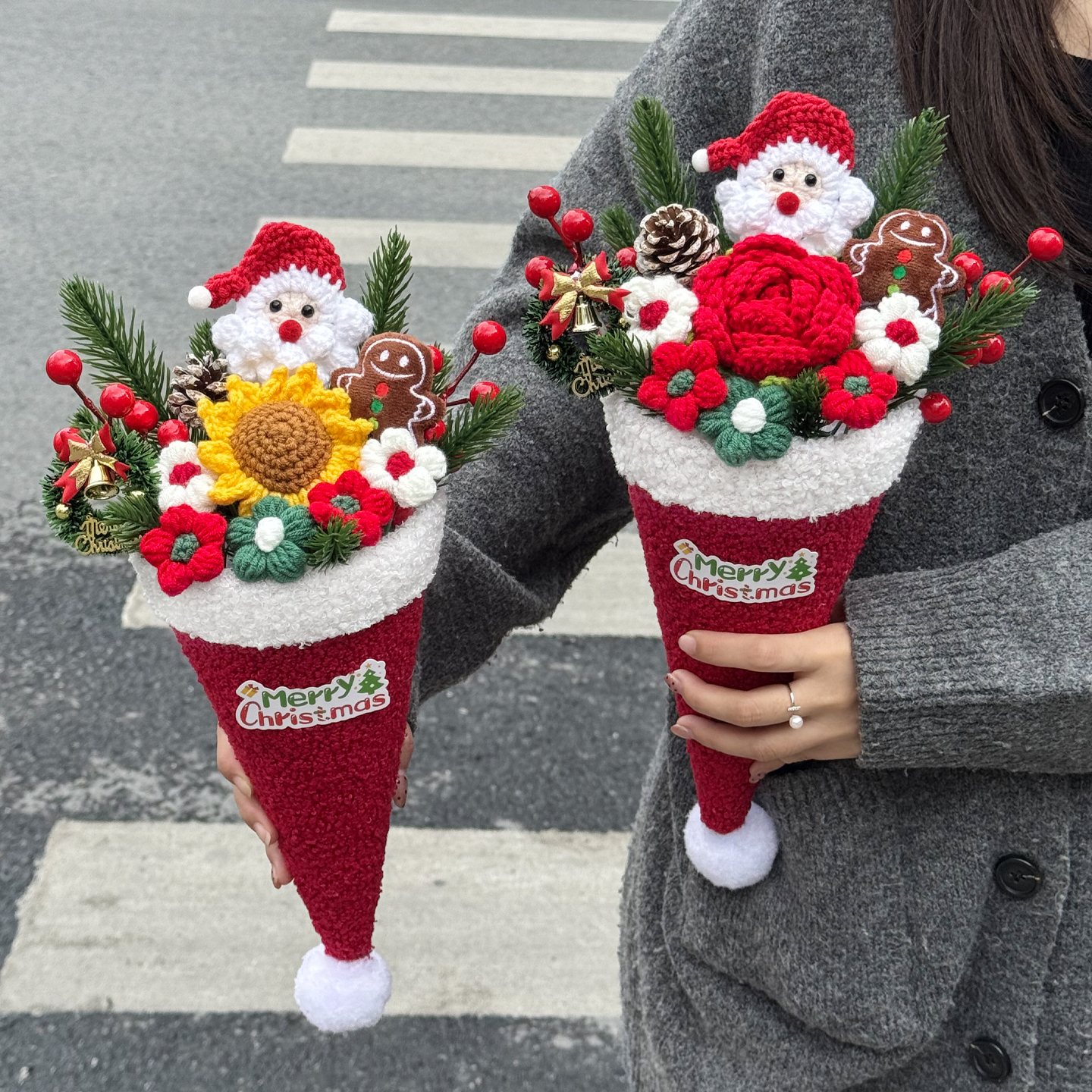 创意圣诞节礼物送女友闺蜜朋友仿真圣诞老人玫瑰甜筒花束送平安夜