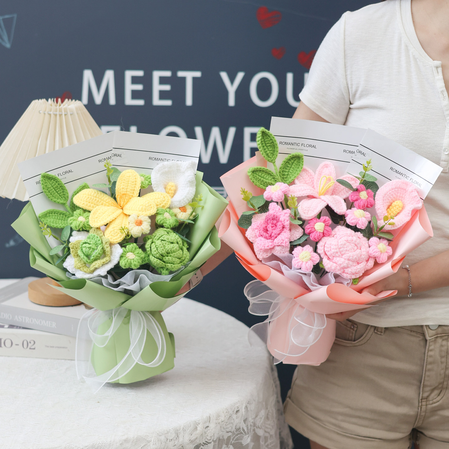 创意成品针织毛线仿真郁金香玫瑰花束小清新礼物送闺蜜女友老师