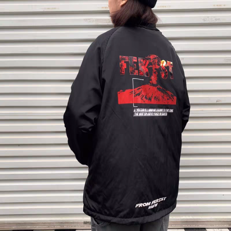 火山印花教练夹克日系翻领外套男