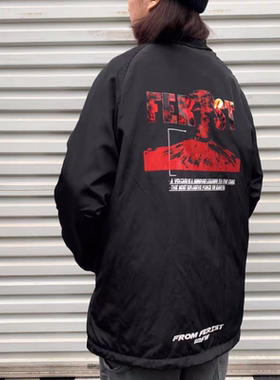 SKRM & FERIST 火山印花教练夹克情侣宽松美式街头日系翻领外套男