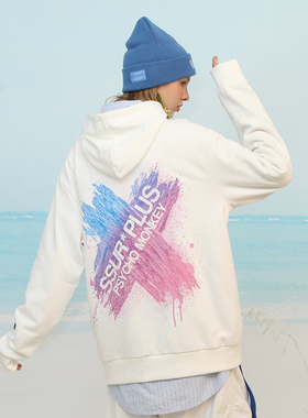 PCMY联名SSURPLUS渐变刷漆连帽卫衣男女情侣宽松涂鸦套头帽衫外套