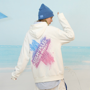 PCMY联名SSURPLUS渐变刷漆连帽卫衣男女情侣宽松涂鸦套头帽衫外套