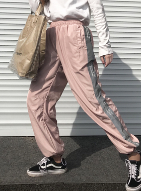 CIELOVISTA复古串标3M反光条抽绳束脚裤男宽松情侣运动嘻哈校服裤