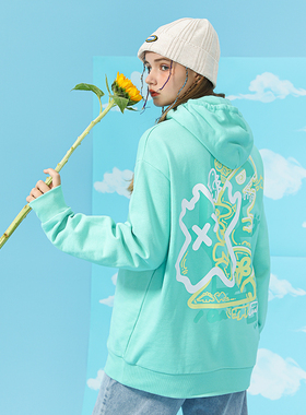 PCMY叉叉人小怪兽连帽卫衣男女情侣宽松潮牌春季休闲印花帽衫外套