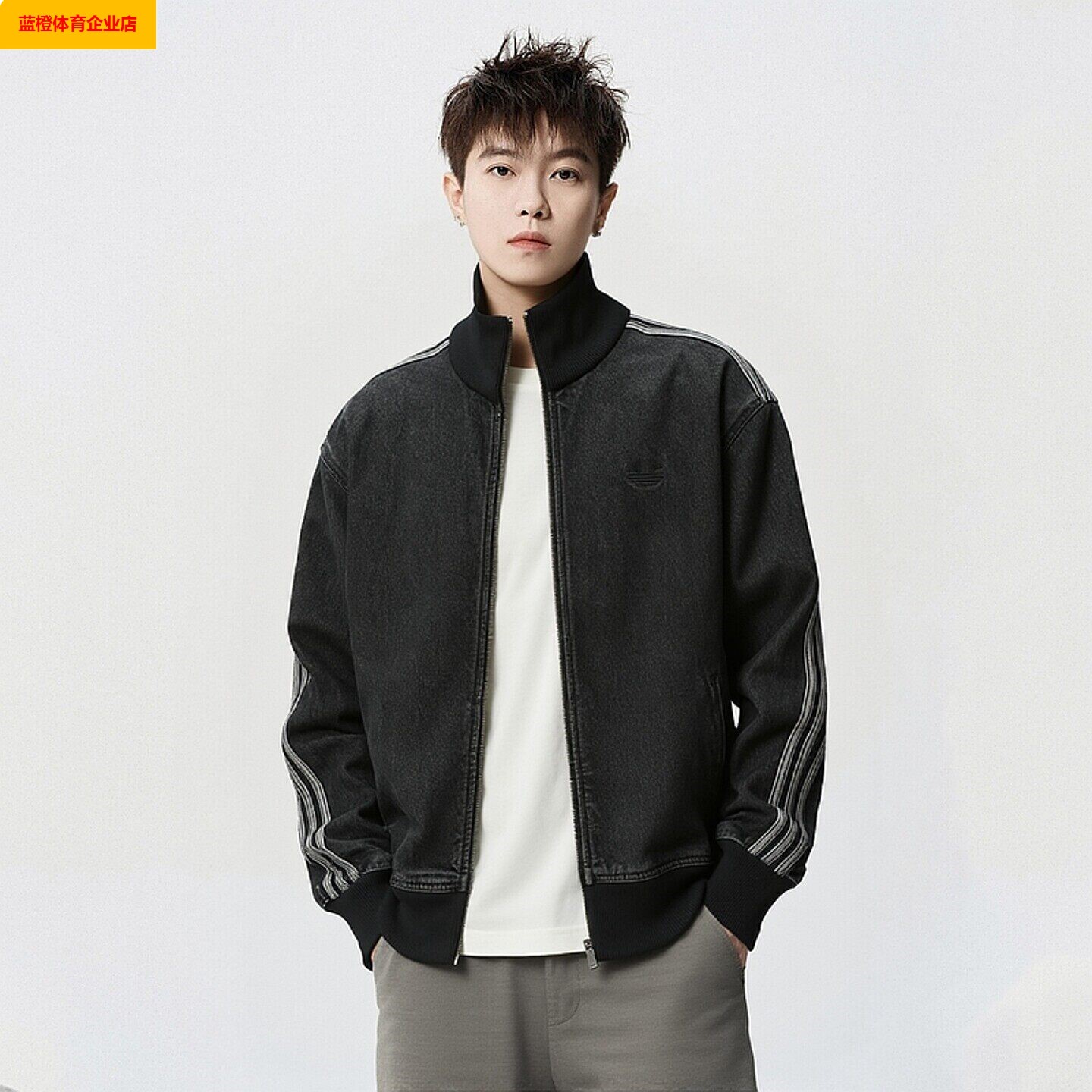 阿迪达斯三叶草新牛仔夹克夏季外套运动服纯棉黑色休闲上衣KD1516