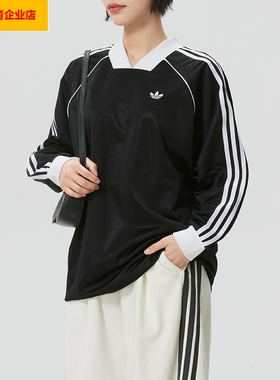 阿迪达斯三叶草黑色长袖T恤女装2026春季新款打底衫运动服KD2897