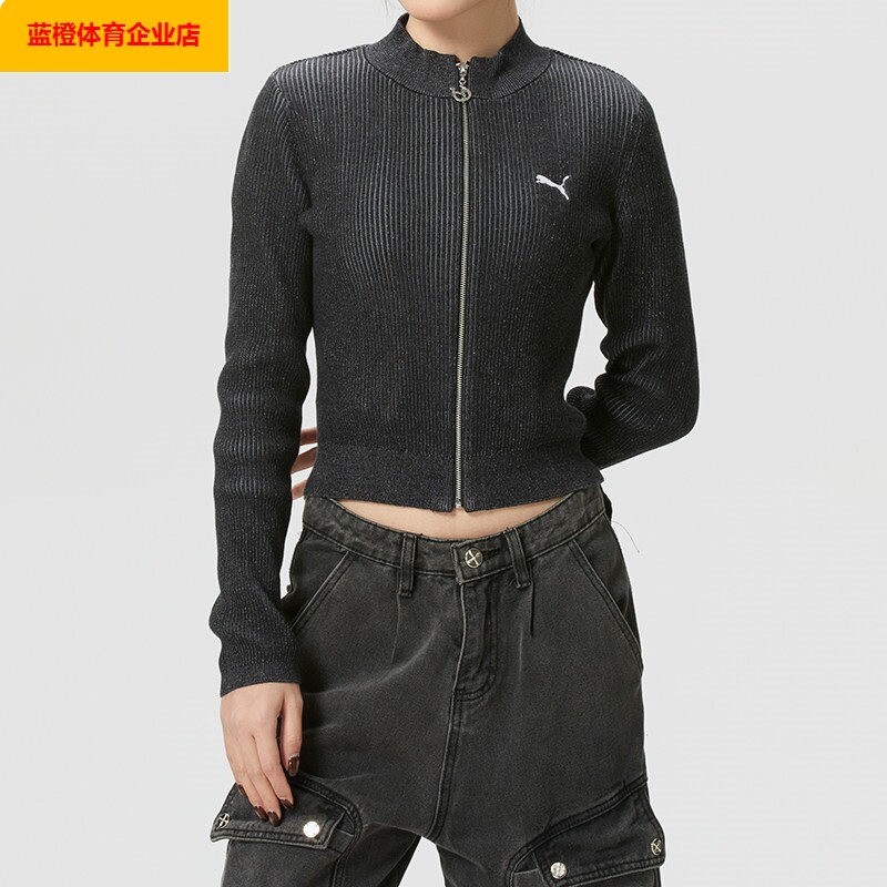 PUMA女装春季新款短款针织衫休闲运动服时尚外套开衫潮636173