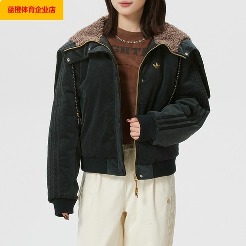 阿迪达斯三叶草女装棉服2026新年款保暖毛绒领运动服宽松KT0722