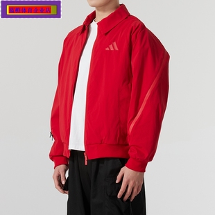 阿迪达斯外套男装2025蛇年本命年红色上衣梭织加绒防风户外JZ4193