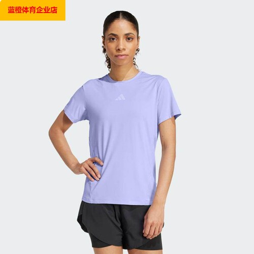 阿迪达斯跑步T恤女装紫色休闲半袖圆领短袖健身训练运动服JZ6280
