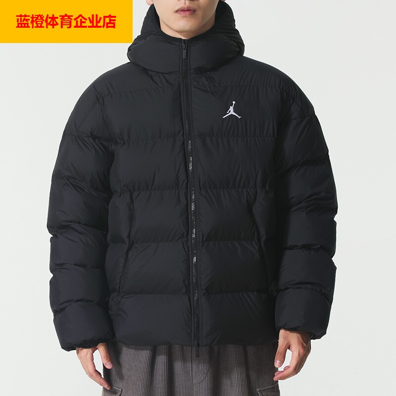 NIKE男子棉服25秋冬天新款篮球系列保暖外套经典黑色连帽HV0533