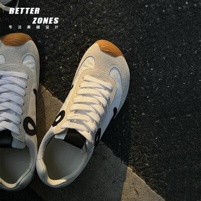 春夏复古真皮拼色系带休闲德训鞋