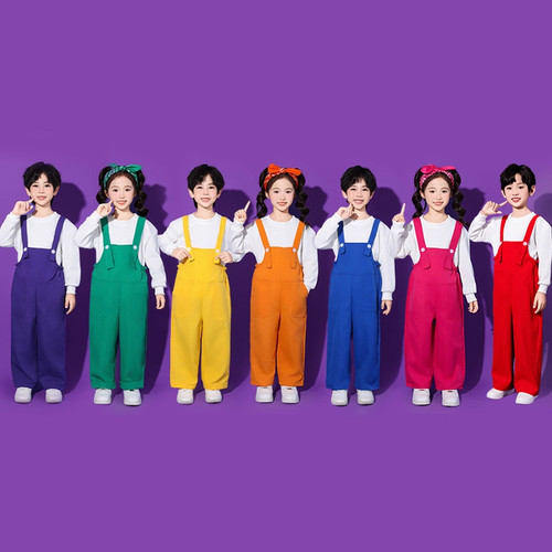 加绒加厚儿童啦啦队演出服男女通用背带裤小学生表演服装秋冬季