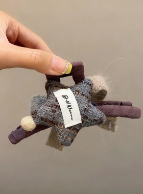 韩国东大门新款布艺星星毛线编织抓夹温柔紫色后脑勺盘发鲨鱼夹