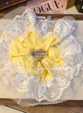 韩系少女蓝色条纹蕾丝大肠发圈双层女丸子头发箍发卡复古头绳头饰