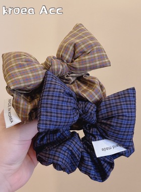 韩国ins新款蓝色格子格纹方巾大肠圈发圈时尚简约头饰高级发饰女