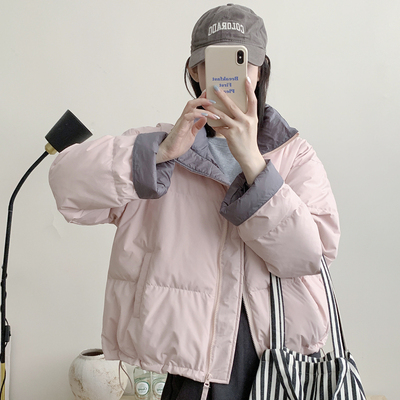 2025年新款羽绒服女韩版加厚撞色小个子白鸭绒保暖面包服冬外套