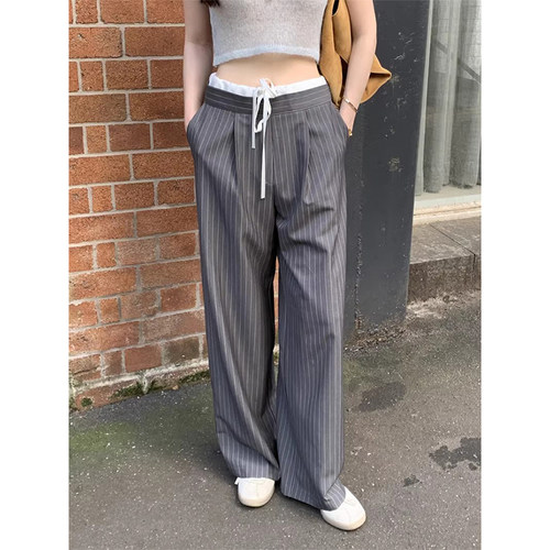 高腰直筒阔腿休闲裤拖地长裤女