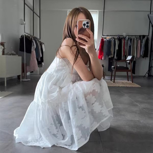 甜美风重工提花吊带连衣裙女
