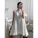 韩国chic春季 背心连衣裙短裙女 简约气质宽松休闲拼接流苏设计无袖