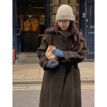 慵懒风单排扣纯色口袋呢子外套大衣女2025冬季新款复古中长款上衣