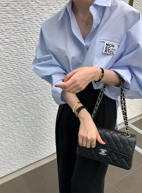 良良家法式气质字母贴标长袖衬衫