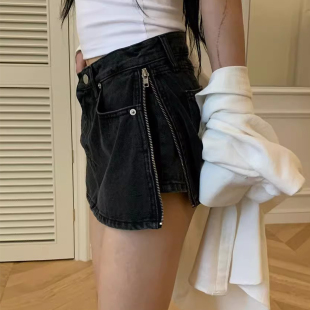 显瘦高腰A字裙裤 新款 裙 设计感侧拉链蓝色牛仔半身裙女春季 良良家