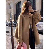 英伦风翻领百搭通勤呢子外套大衣女2025冬季 新款 宽松休闲风衣上衣