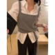 毛衣 叠穿百搭显瘦无袖 小众复古侧边绑带收腰短款 针织背心女秋冬季