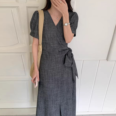 良良家小众复古一片式棉麻连衣裙