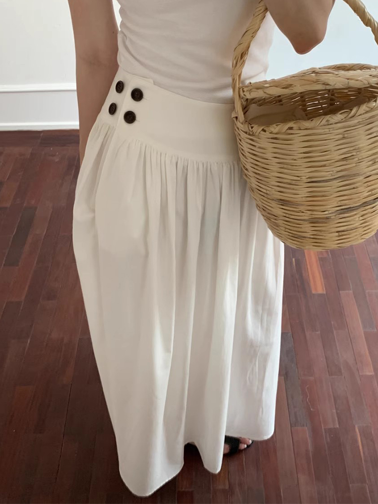 纽扣设计高腰百搭褶皱A字半身裙