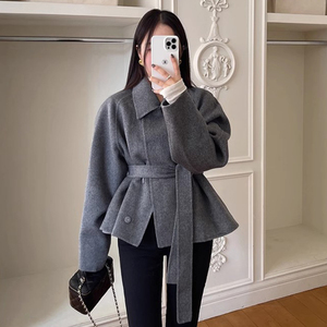 韩国chic冬季法式高级感单排扣绑带收腰百搭小个子长袖呢子外套女