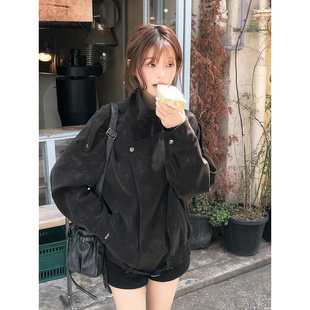 良良家美拉德鹿皮绒夹克外套女秋季新款高级感宽松休闲工装上衣