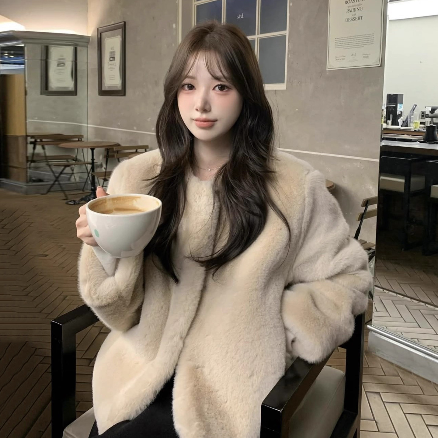 皮毛一体仿水貂毛皮草棉棉服外套