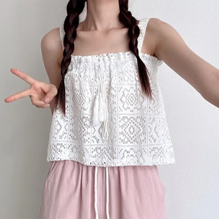 良良家甜美风蕾丝钩花流苏背心小吊带女夏季 上衣 新款 减龄宽松无袖