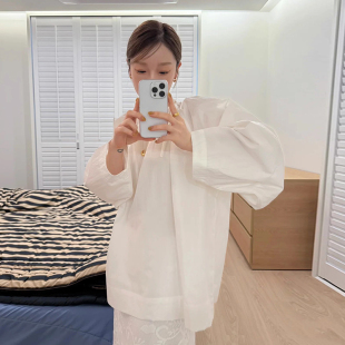 上衣 小众百搭纯色长袖 良良家简约气质后背镂空系带衬衫 女早秋新款