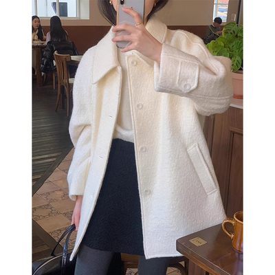 高级感糖果色系单排扣呢子外套