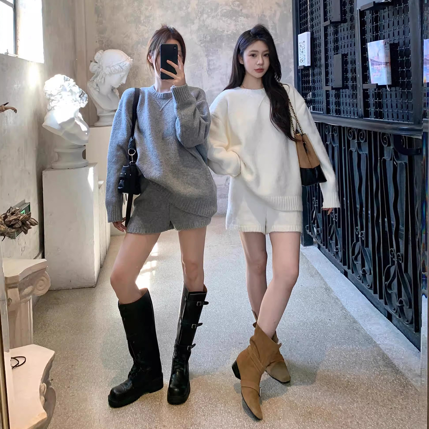 软糯针织衫毛衣+高腰休闲短裤