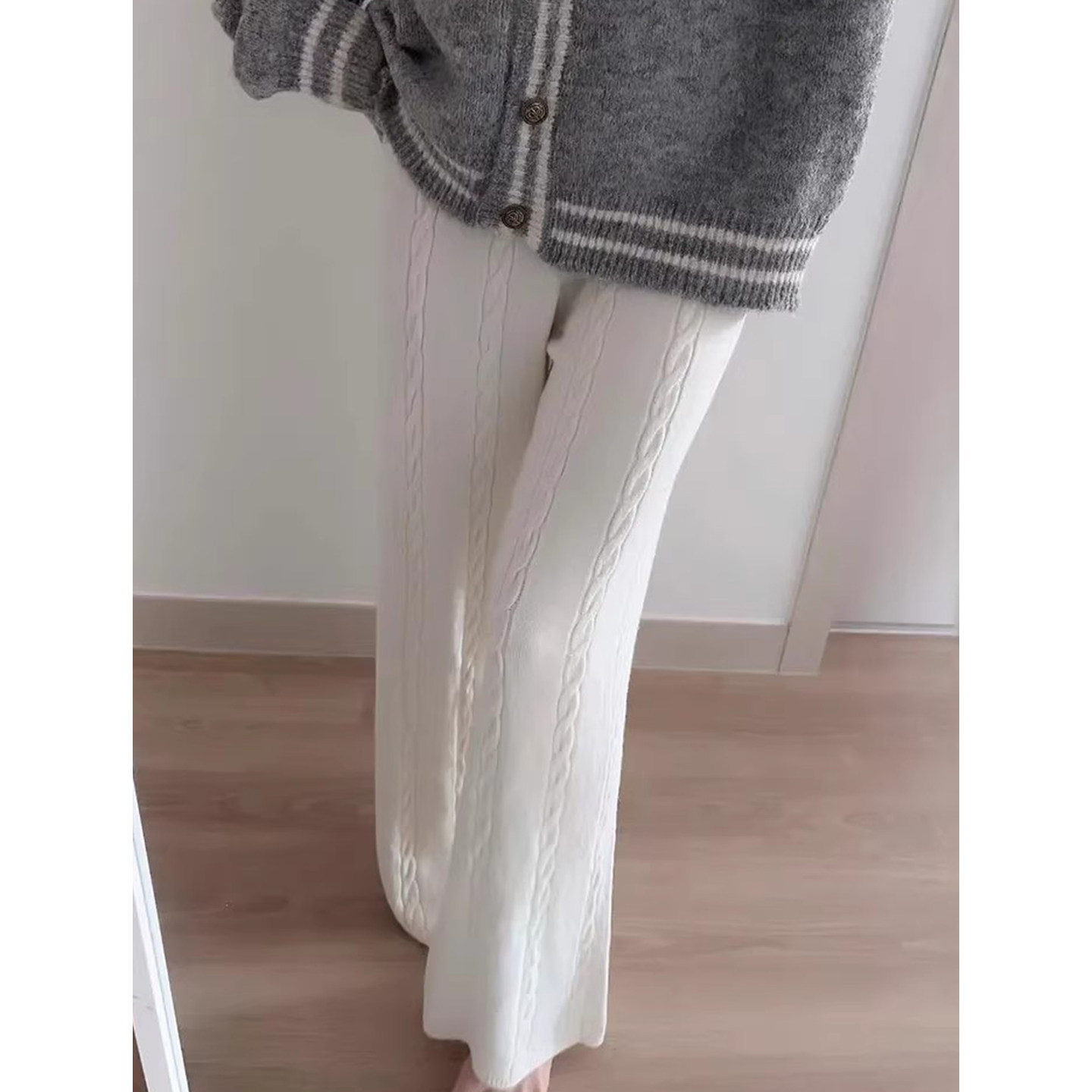 小众气质保暖麻花纹针织裤直筒裤女2025冬季新款高腰休闲毛线长裤